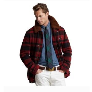 Polo Country Ralph Lauren Buffalo Plaid Shearling Collar Wool Barn Coat XL